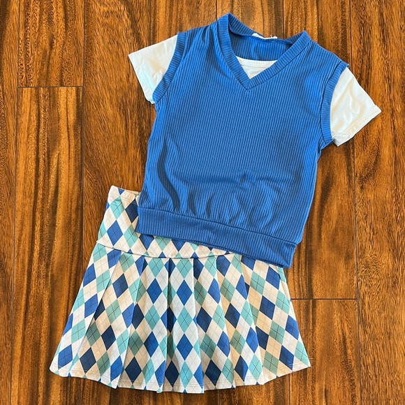 Beautees Other - Blue top with Argyle Skirt Set